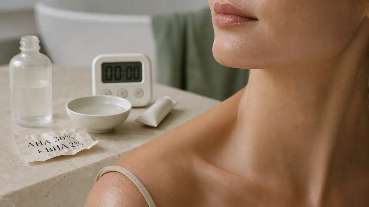 Peeling The Ordinary avant apres : flacon AHA 30% + BHA 2%, peau et résultats visibles