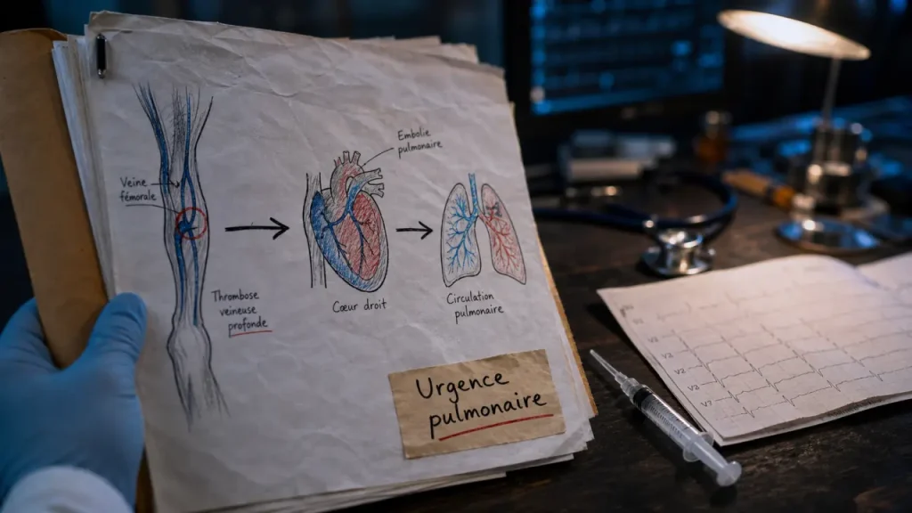 Embolie pulmonaire risques : urgence pulmonaire, schéma médical et ECG