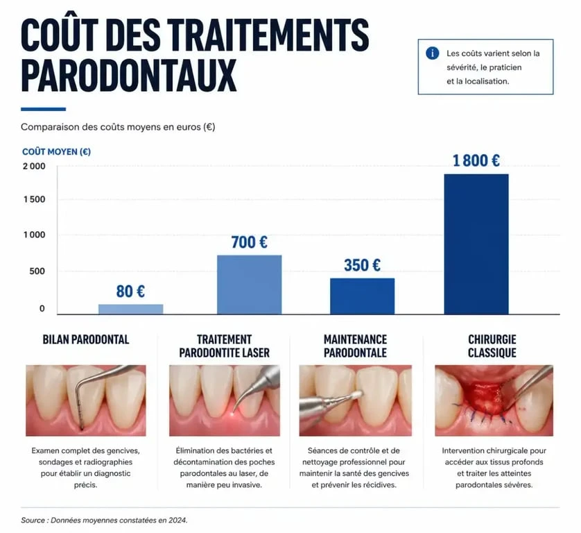 Comparatif des prix du traitement parodontite laser et soins dentaires classiques