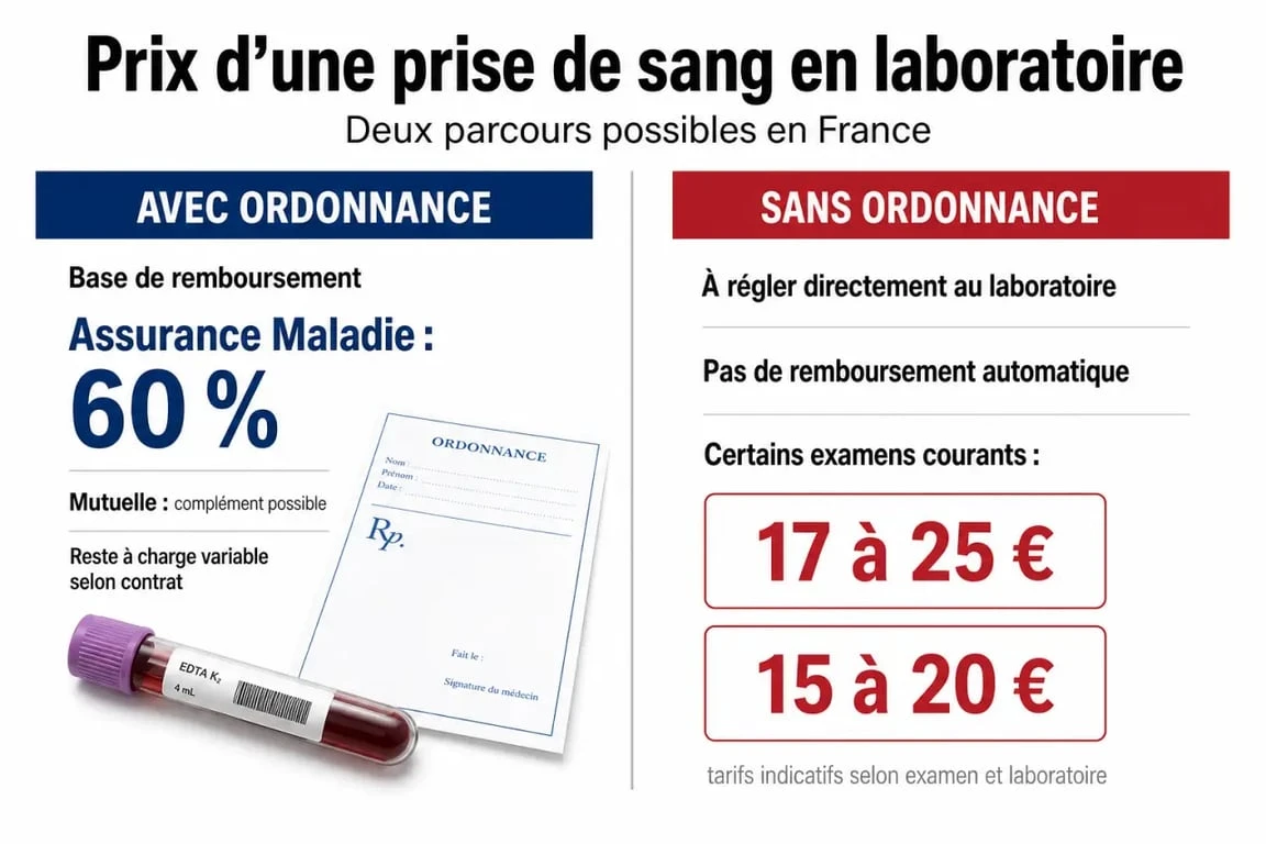 Prix prise de sang laboratoire : comparaison entre avec ordonnance et sans ordonnance