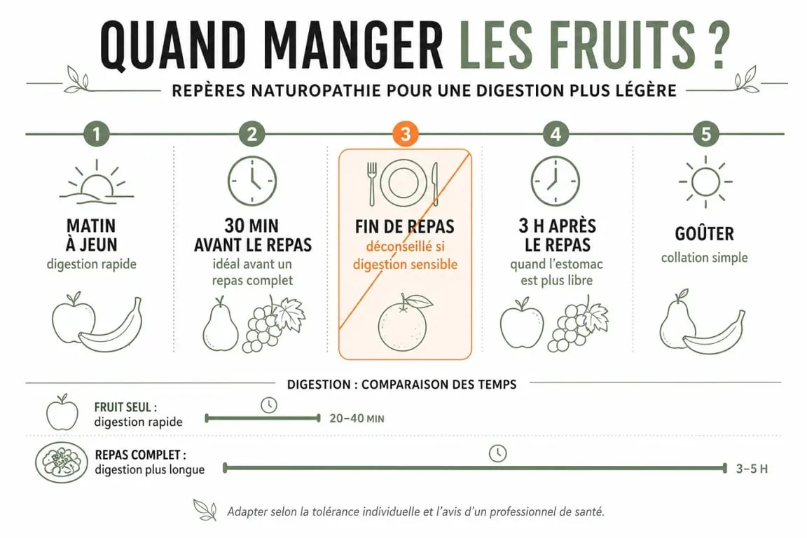 Naturopathie quand manger les fruits : frise visuelle des meilleurs moments de la journée