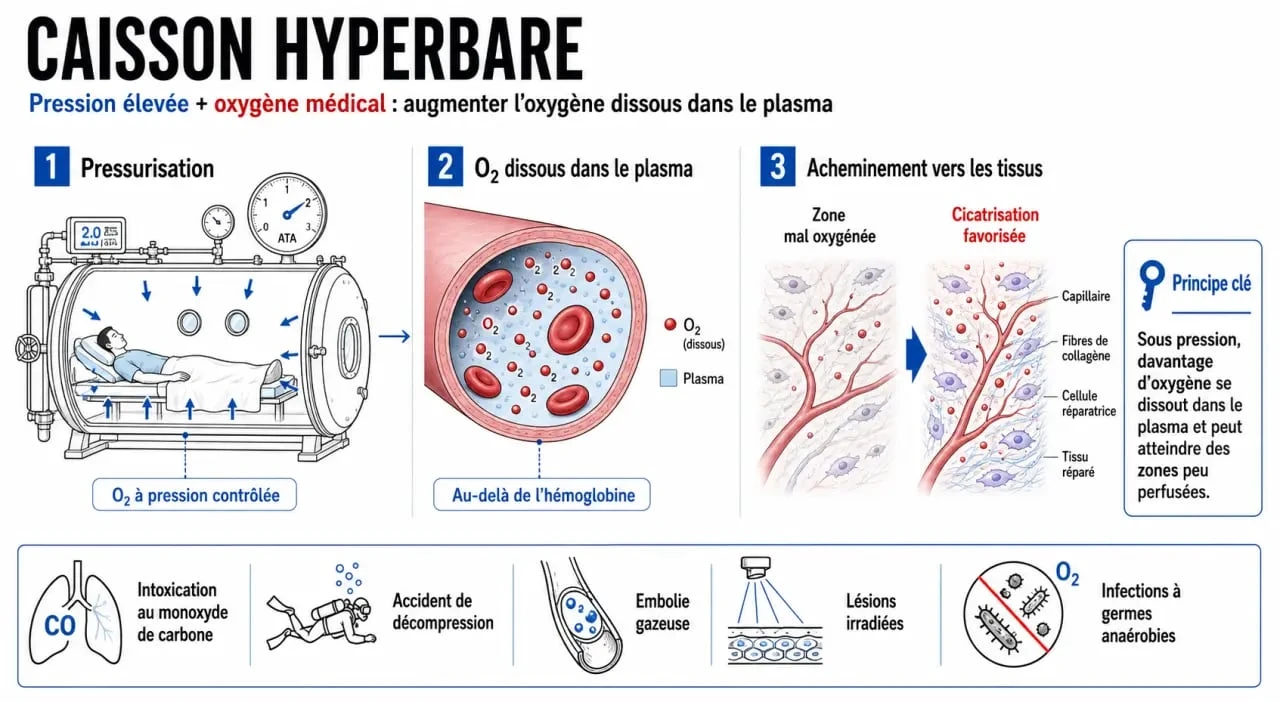 Les bienfaits du caisson hyperbare expliqués par une infographie médicale