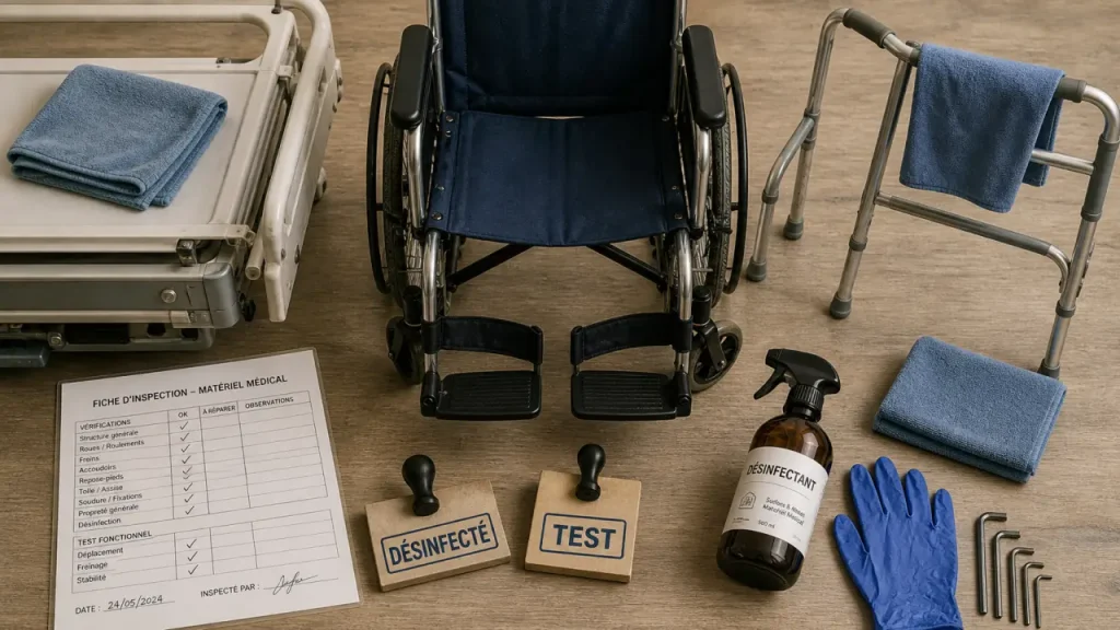Matériel médical occasion : fauteuil roulant et lit médicalisé, contrôle désinfection et sécurité