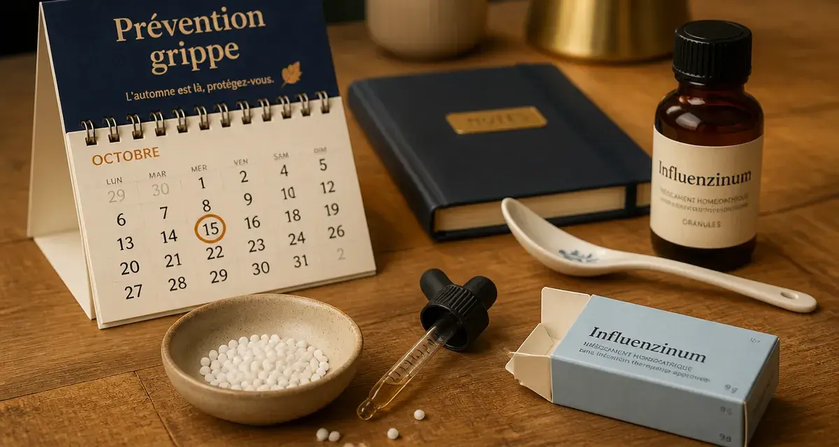 Prévention grippe homéopathie : granules Influenzinum et calendrier automne
