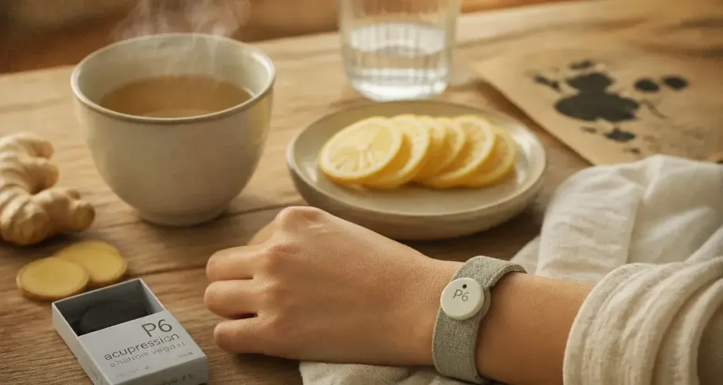 Remèdes naturels nausées : infusion au gingembre, citron et acupression