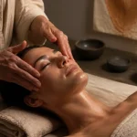 Soin du visage japonais Kobido : mains en drainage lifting naturel sur le visage