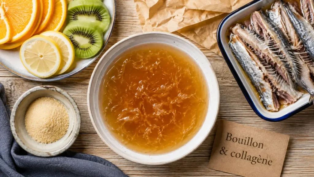 Aliment collagène : bouillon gélatineux riche en collagène