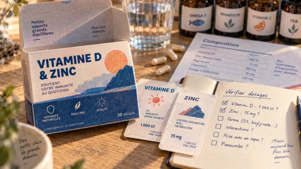 Complément alimentaire immunité : boîte et check-list dosages, tout cumuler peut nuire