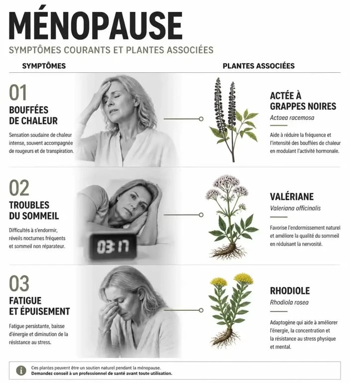 Infographie des plantes et ménopause : soulager les symptômes naturellement