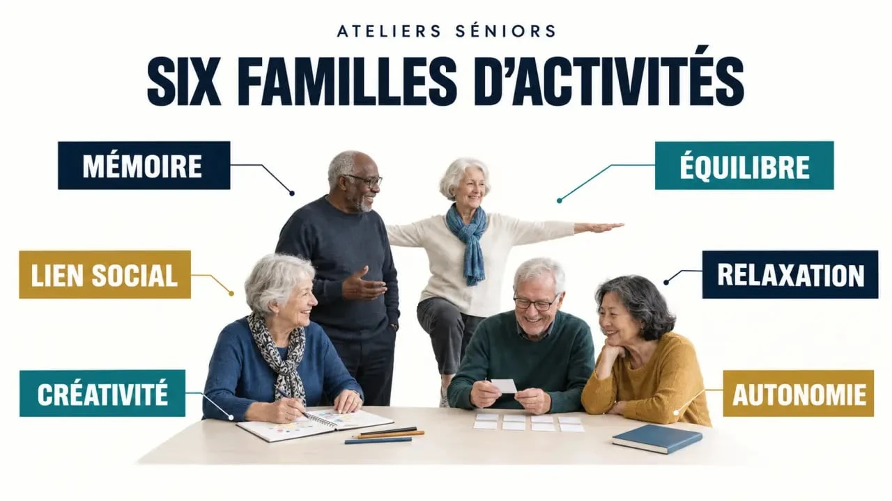 Atelier séniors : principales thématiques de mémoire, équilibre, relaxation et créativité