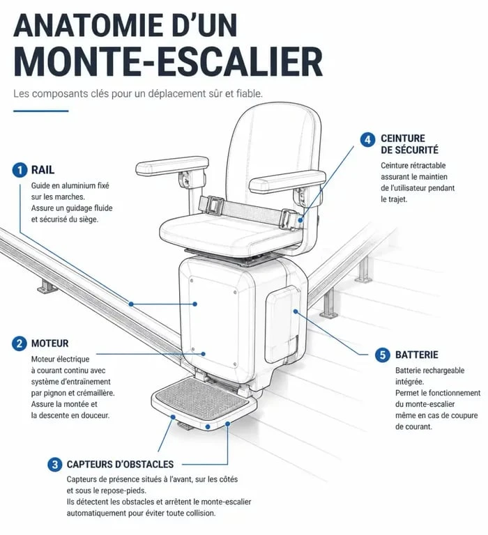 Anatomie et composants d'un monte-escalier fiable