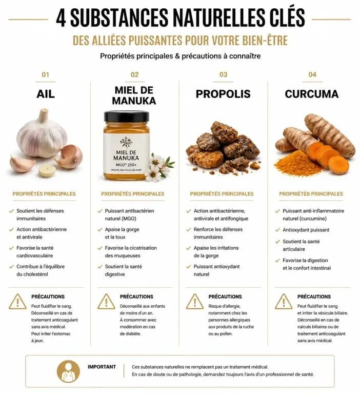 Résumé des propriétés et précautions des antibiotiques naturels