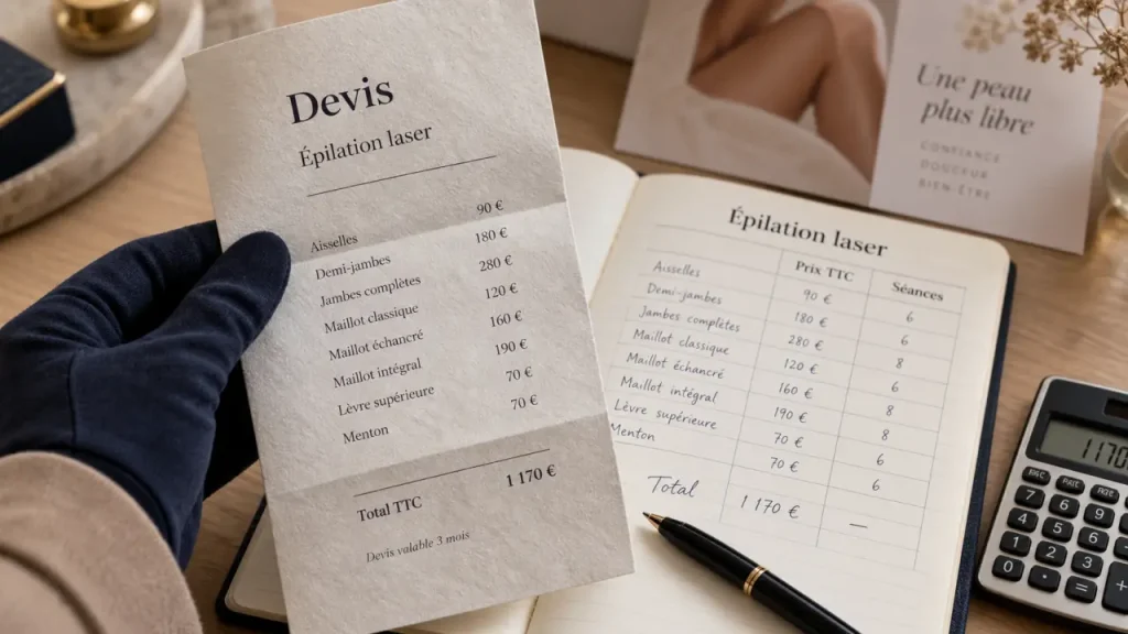 Épilation laser tarif : carnet budget et devis