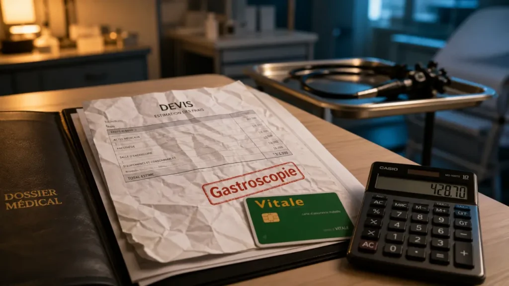 Fibroscopie gastrique prix : calcul du reste à charge après dépassement d’honoraires