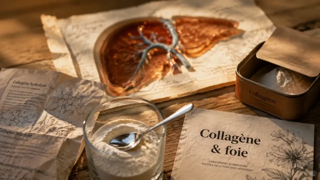 Le collagène et le foie : poudre en complément et représentation du foie