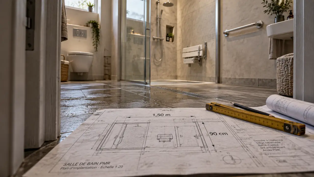 Rénovation salle de bain PMR : douche antidérapante et barre d’appui pour éviter les chutes