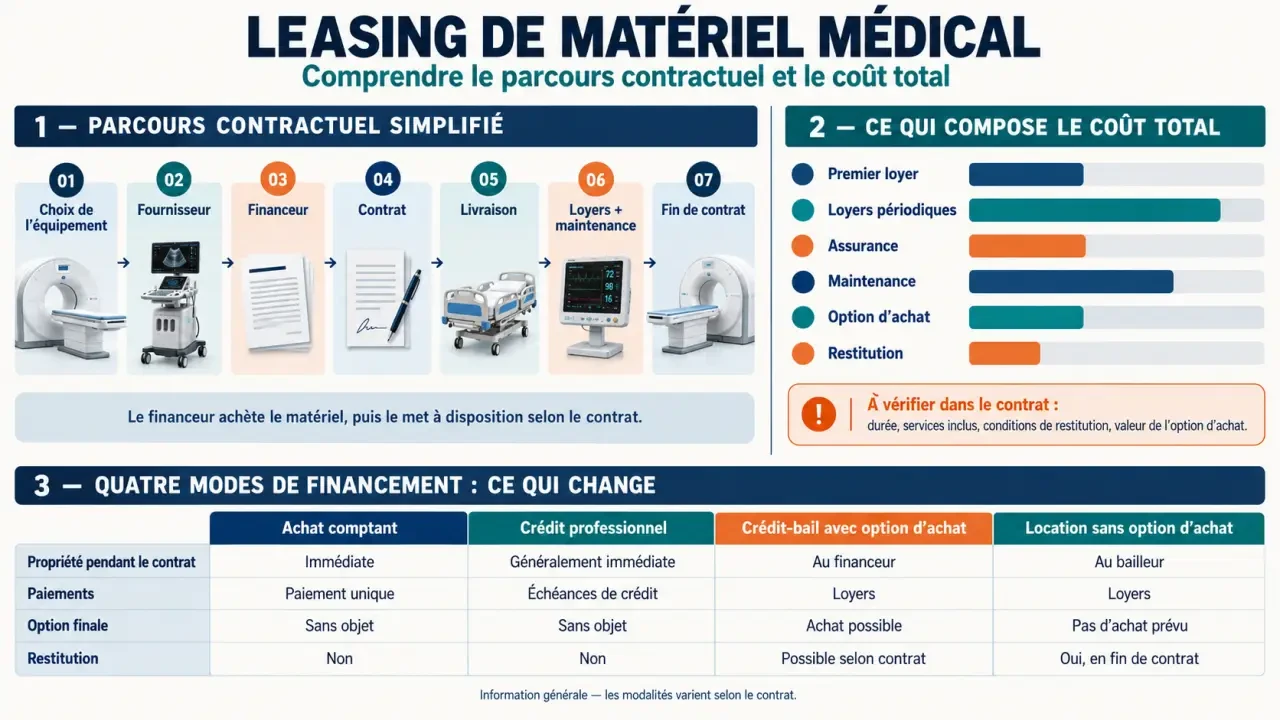 Infographie sur le leasing de matériel médical et les éléments du coût total