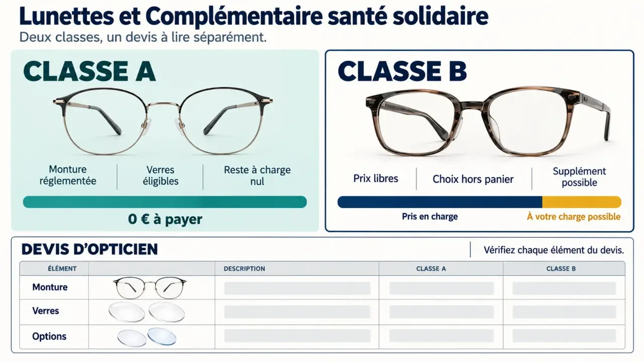Remboursement des lunettes avec la CMU : différence entre les équipements de classe A et de classe B