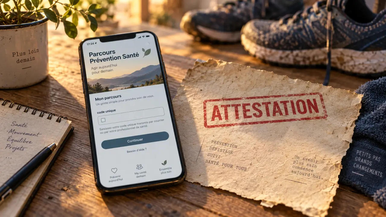 Parcours prévention santé : smartphone avec code unique et attestation